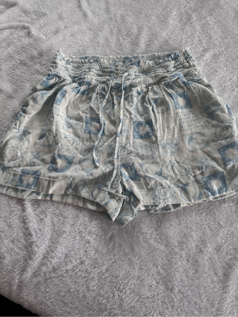 Women's Light Blue Printed Smocked Waist Athletic Shorts